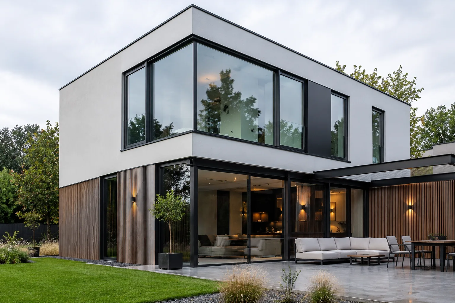 Modern woonhuis met ramen en deuren geleverd door Myster Window BV