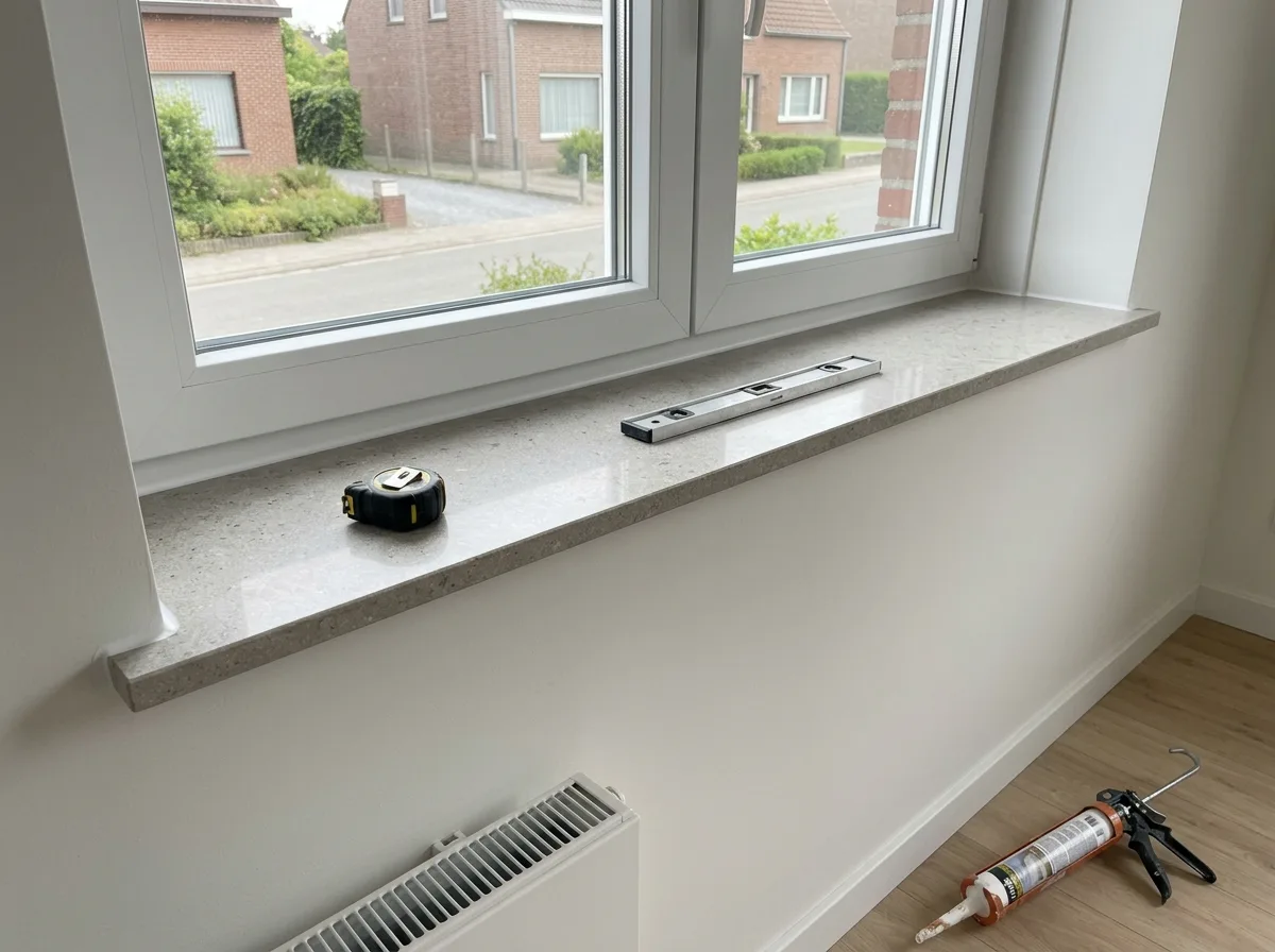 Witte PVC ramen met marmeren binnenvensterbanken en dubbele beglazing